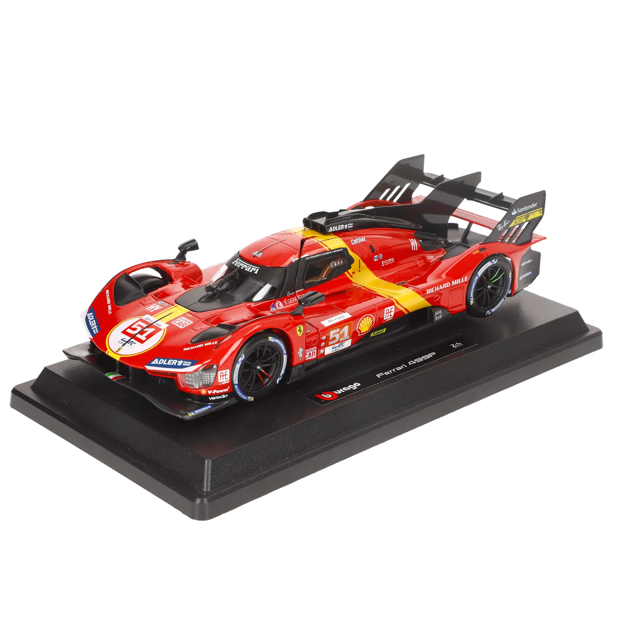 Burago - Maqueta coche Ferrari 499P LMH, coche que compitió en las 24h de Le Mans, fabricado en cuerpo de metal y plástico de calidad, licencia oficial, diseño realista a escala, maquetas de coches en