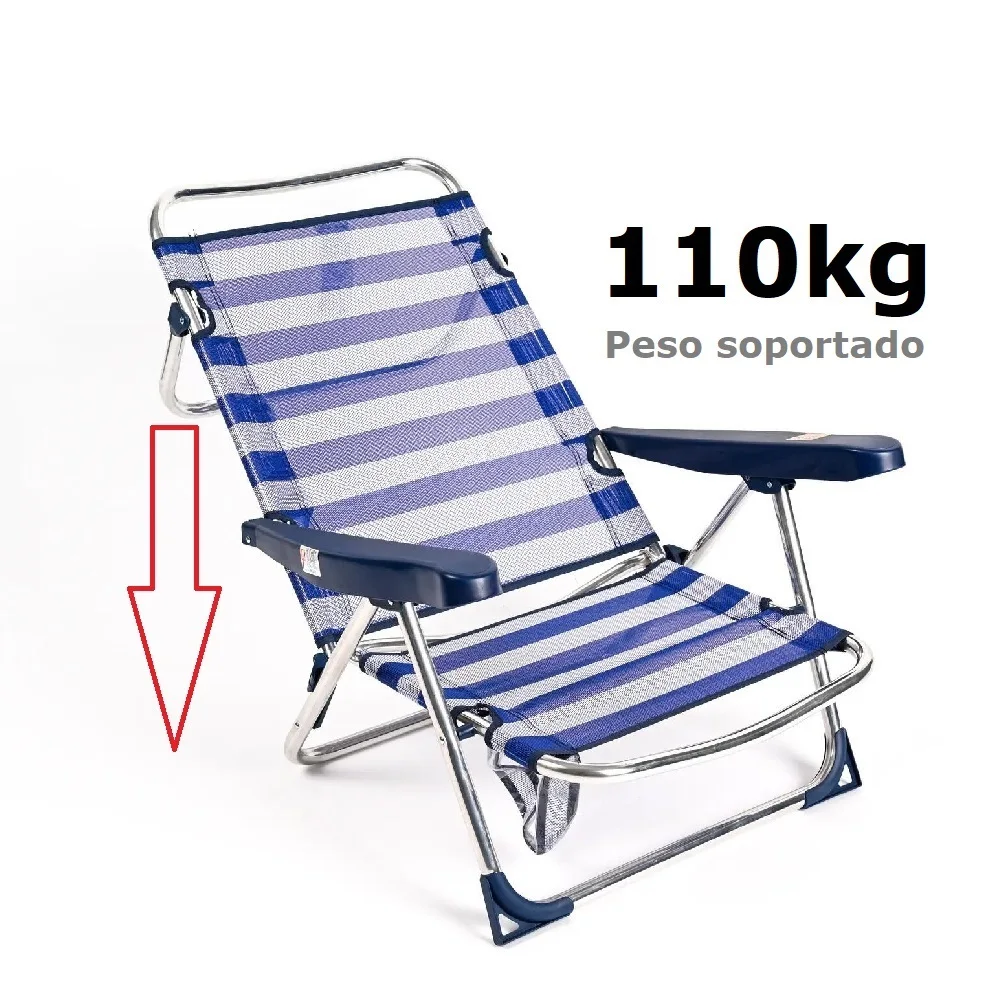 CM - Silla Plegable de Playa de Aluminio - Peso Soportado Máximo 110KG - Fibreline - Rayas Azules Y Blancas