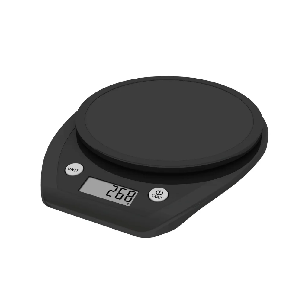 High Precision Digital Scale UNIKA - 1 kg capacity, 0.1 g accuracy, LCD display, portable battery-powered design, ideal for cooking and laboratory use, featuring tare function and waterproof tray for easy cleaning.