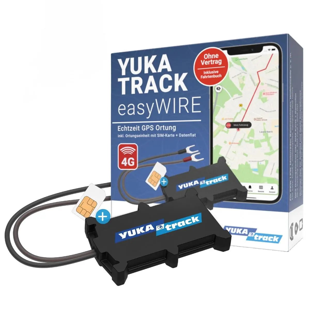 YUKAtrack easyWire - Rastreador GPS 4G para coche, moto, camión, caravana, tarjeta SIM y datos de la UE, localización en directo mediante aplicación, 