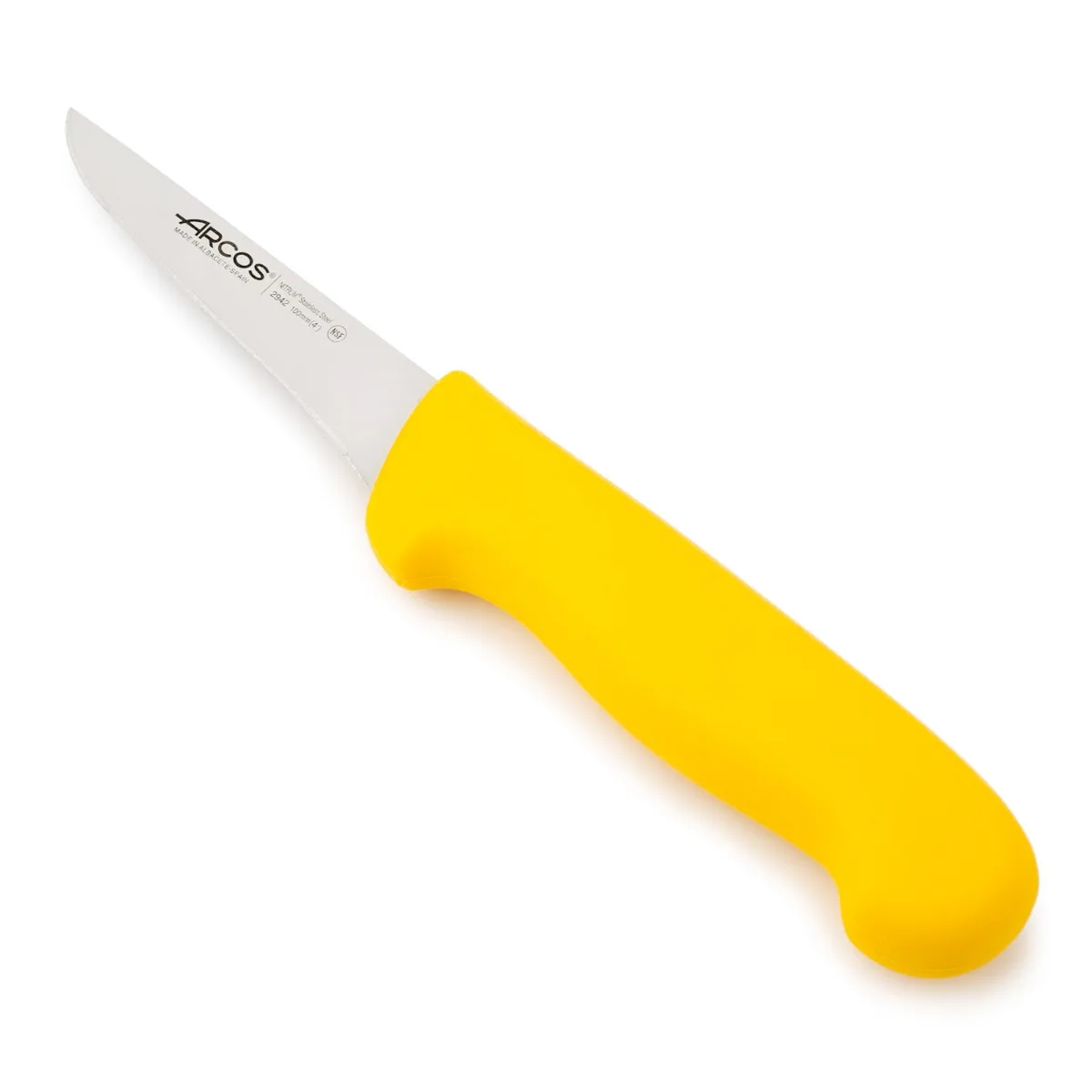 ARCOS 2900 Cuchillo Deshuesador con Hoja de Acero Inoxidable de 100mm y Mango de Polipropileno. Cuchillo Carnicero para Deshuesar Jamón y Piezas de Carne. Color Amarillo