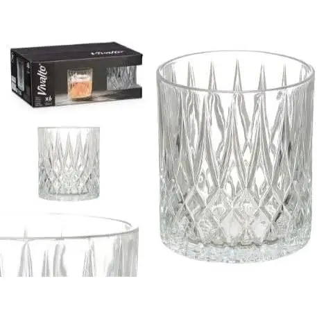 C.A - Set of 6 330 ml Crystal Whiskey Glasses, Diamond Design