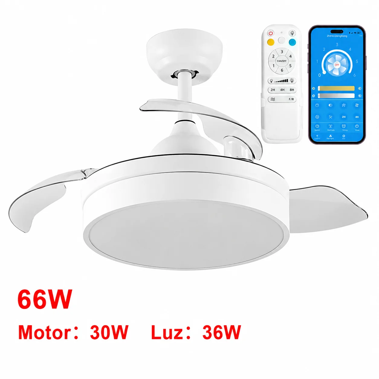 72W Ventilador de Techo con Aspas Retráctiles y Luz LED CCT Regulable, 3360 Lm, 6 Velocidades Ajustables, Motor DC Ultra Silencioso, Control Remoto Incluido, Ideal para Salón y Dormitorio