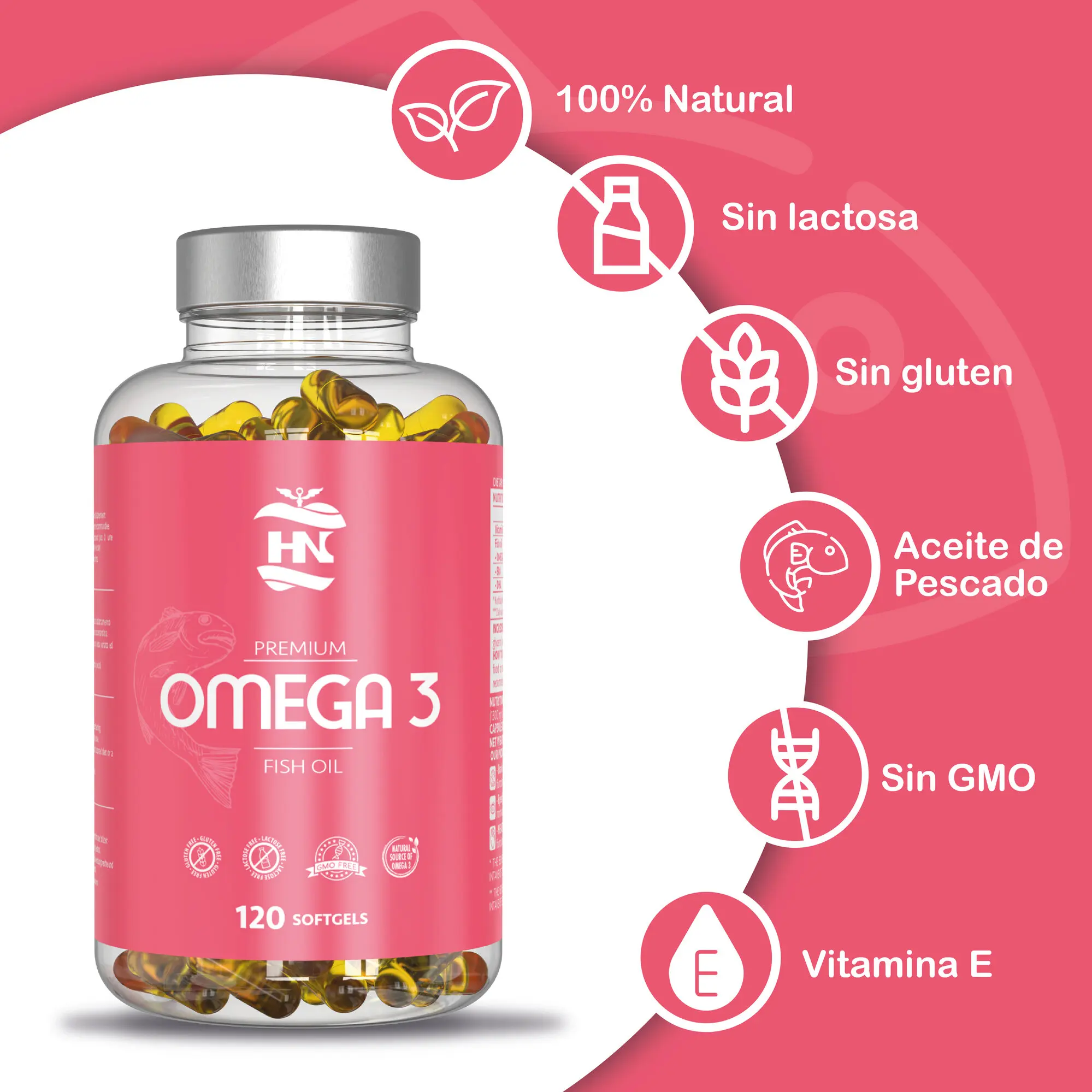 HN - Healthy Nutrition - Pack Omega 3 & Vitamin D3-Bone System-Omega 3 Capsules 2000 mg Fish Oil Base Omega3-120 White Pearls of Fatty Acids Omega 3 800mg EPA - 400mg DHA 1000mg - 365 Vitamin D3 K2 Capsules-Vitamin D (5000) #3