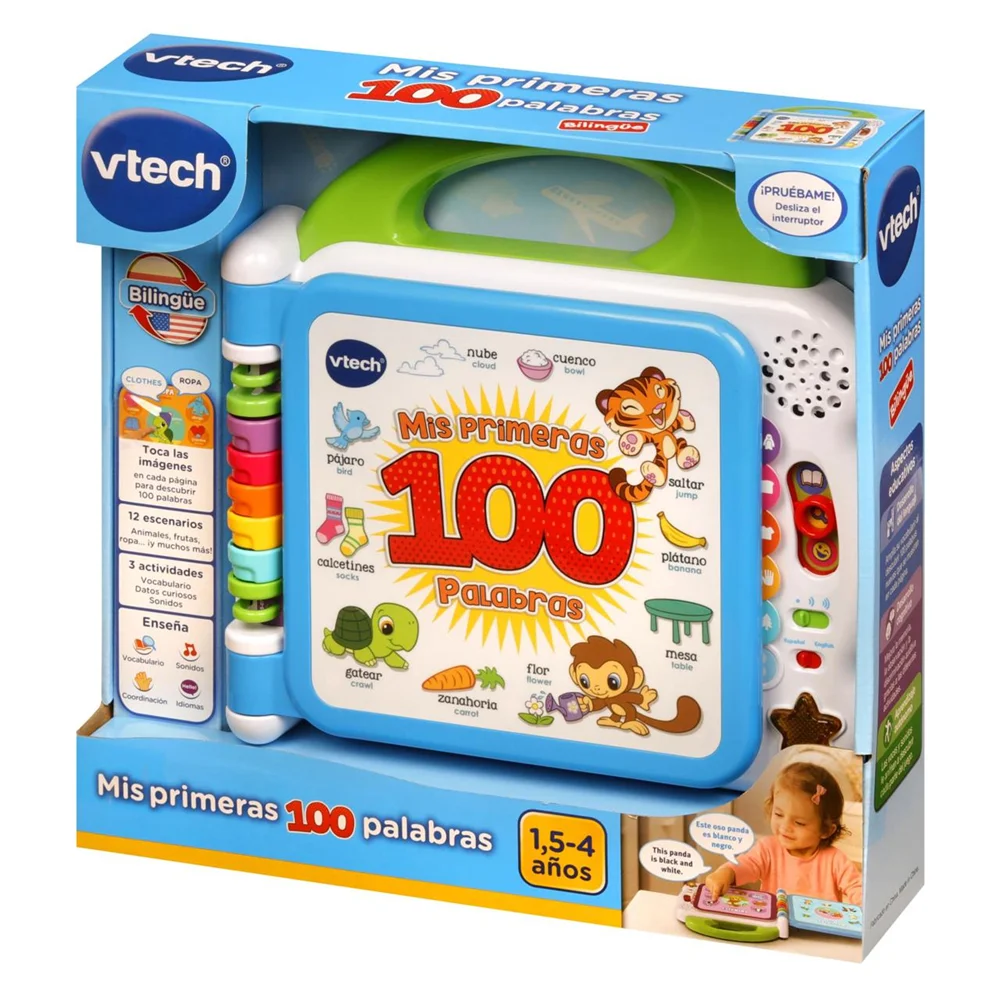 Interactive book my first 100 bilingual words in spanish and english 30x6.5x27.9 cm (vtech 80- 601547 )