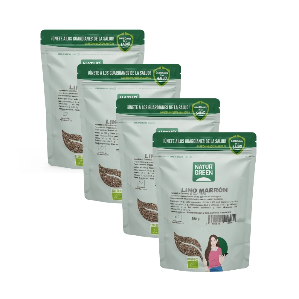 NaturGreen Lino Marrón Bio 250 g  Pack de 4x  Semillas de Lino Orgánicas  NaturGreen