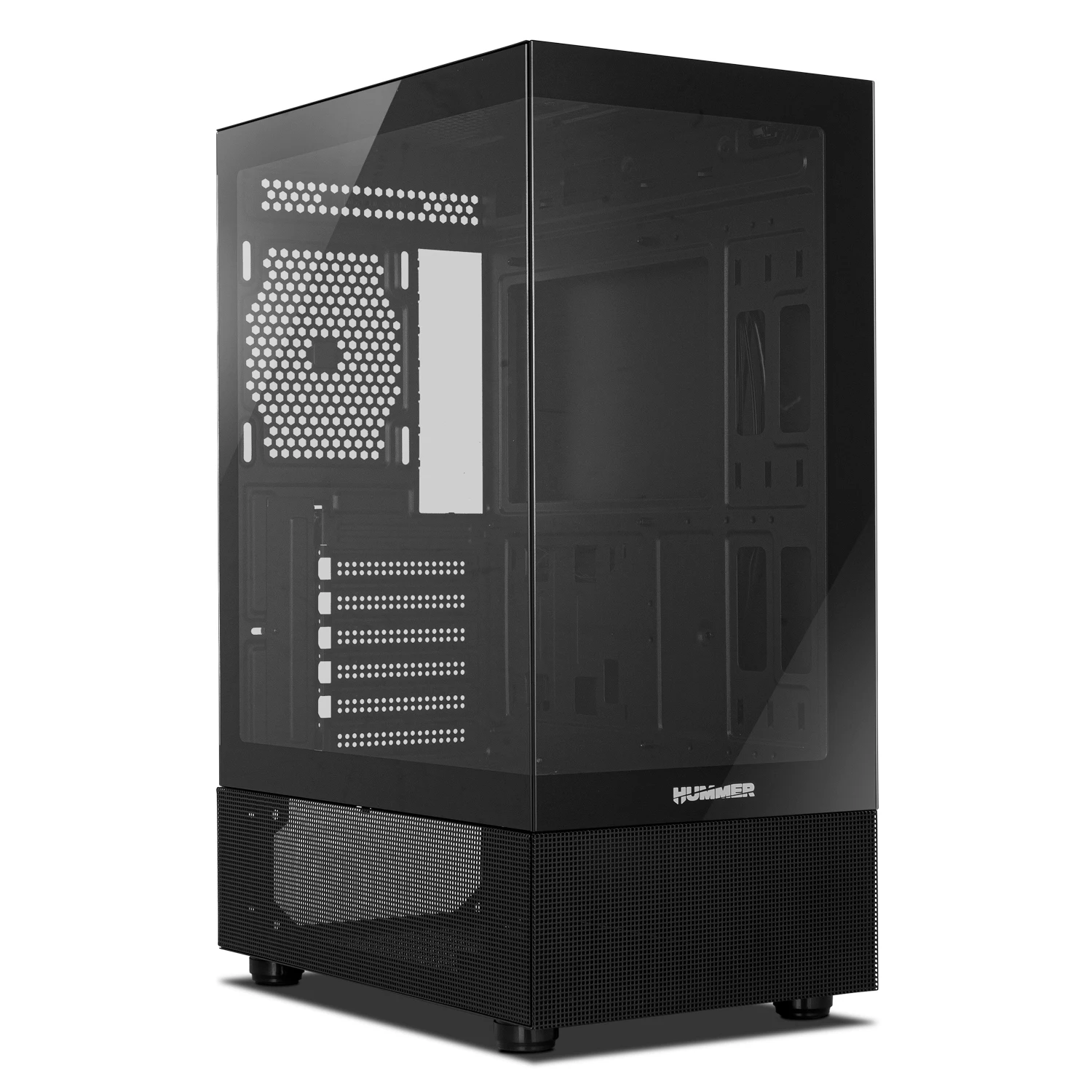 NOX XTREME PRODUCTS HUMMER VISION BLACK - Semitorre ATX  M-ATX, Ventana lateral y frontal de cristal templado, Espacio para 5 ventiladores, Compatible Tarjetas gráficas de hasta 300mm, USB 3.0, Negro