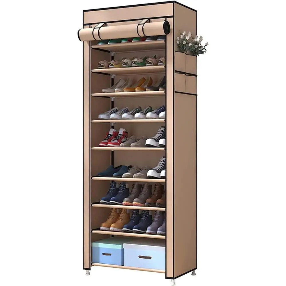 Zapatero Estante de Tela con Múltiples Alturas y con Cubierta Frontal, Organizador de Zapatos Resistente, Fácil Montaje