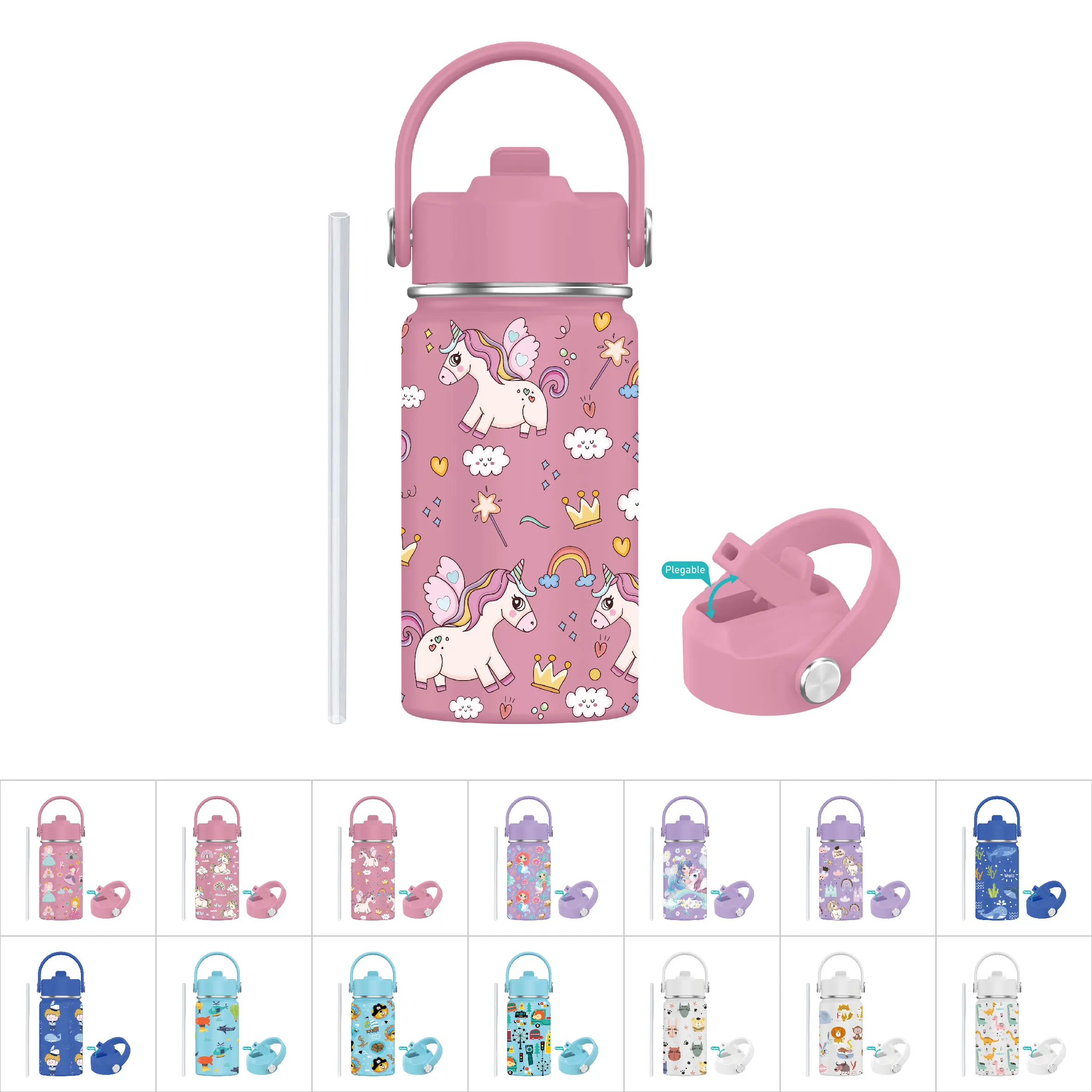 350ml stainless steel Thermos water bottle for children (20 designs) keep cold and color-thermal reusable | Without BPA | Keep 24H cold/12H heat | Thermo and hermetic-double wall leakproof (TK350 1099 F6)