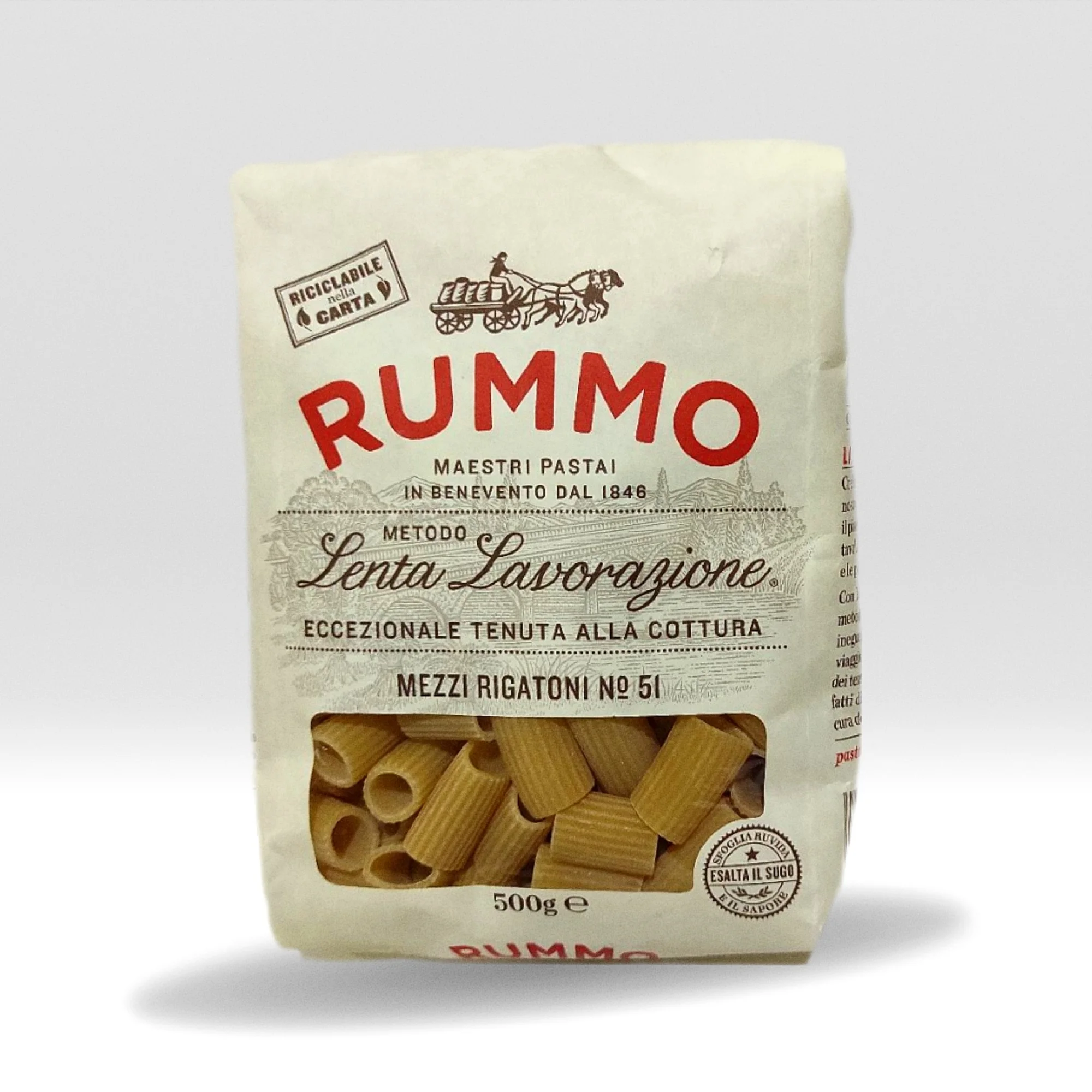 Pasta Italiana Rummo Mezzi Rigatoni Nº51 500g. Calidad superior.