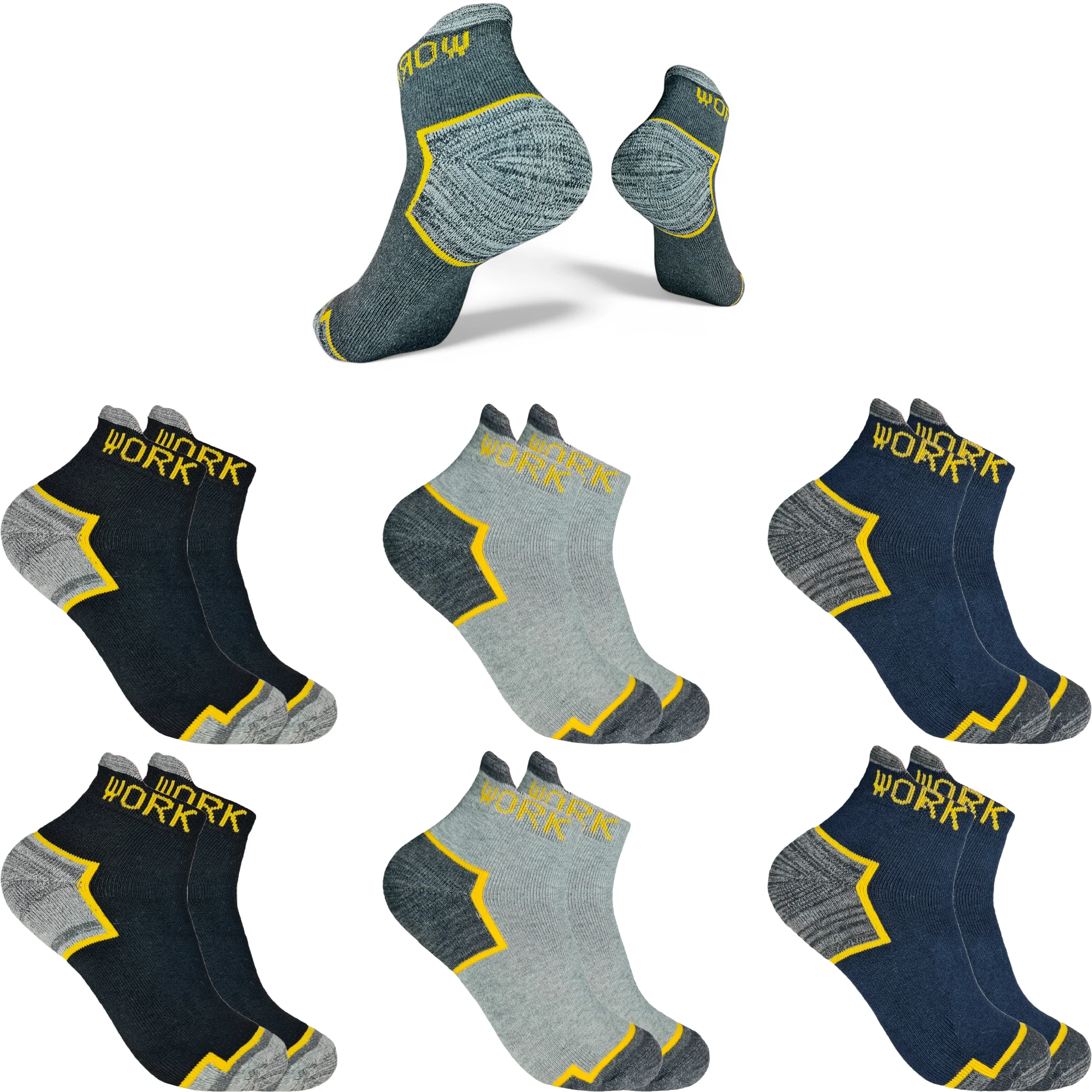 Calzini da lavoro corti da uomo, calzini alla caviglia adatti agli stivali di sicurezza, con materiali migliorati per una maggiore durata e sicurezza (6 paia)