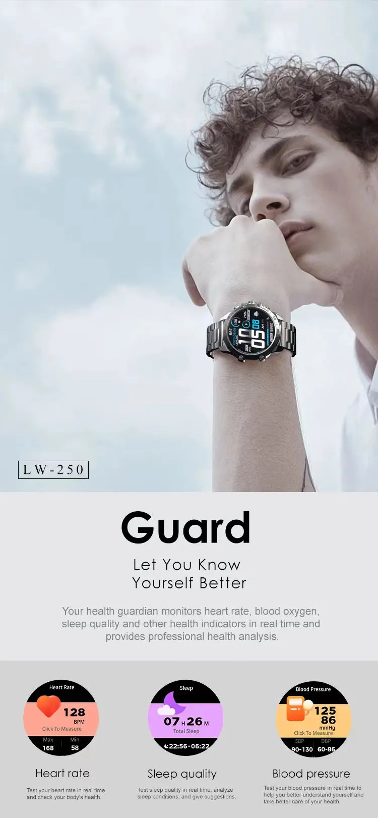Reloj inteligente LENYES LW-250: pantalla AMOLED táctil de 1,43'', resistencia al agua IP68, monitor de ritmo cardíaco y sueño, Bluetooth 5.2, app GloryFit y carcasa de aleación de zinc