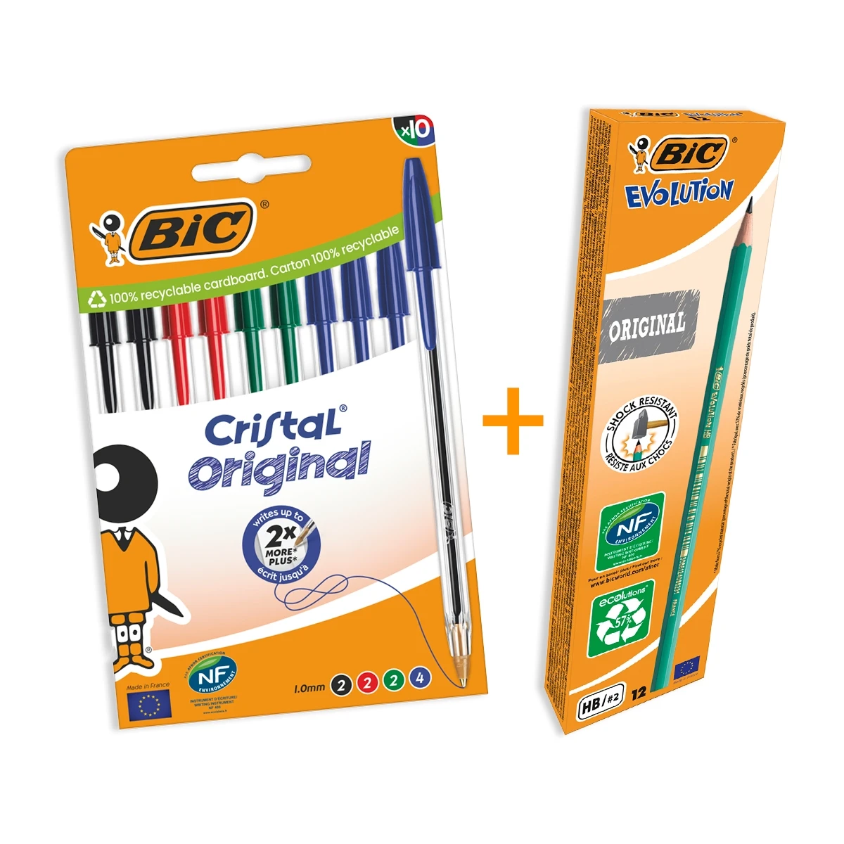 BIC Pack saving writing-the essential Kit for small artists with 10 assorted Crystal pens and 12 HB graphite pencils | Perfect for Back to School