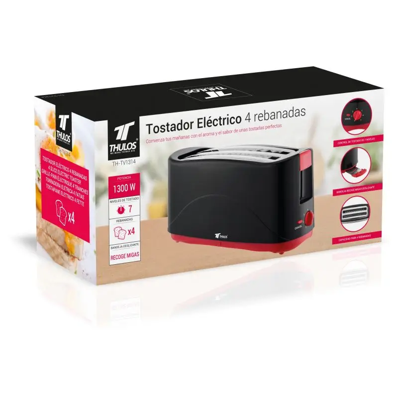 Electric toaster 4 slices, 7 toasting levels, 1300w