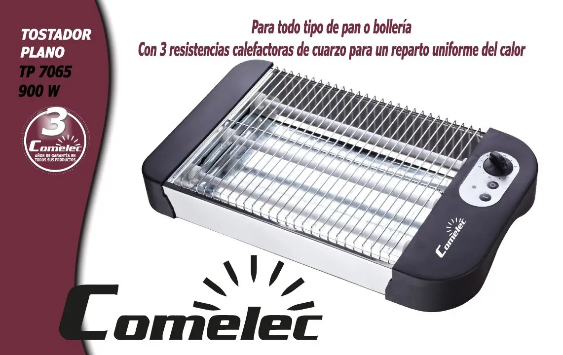 Flat toaster (all types of bread) tp7065 - comelec - horizontal toaster 3 bars tp7065