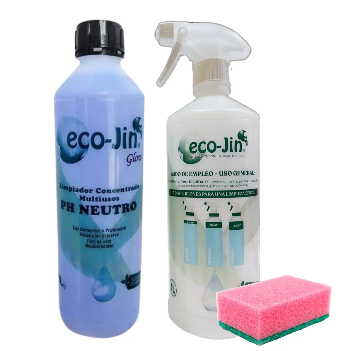 Original new ECO JIN Glow, 1L concentrate + scourer, perfect cleaning without ECO-JIN limits. Ecological, hygienic, bactericidal, anti-alcareous and remove lime. Tensoactive components. Exclusive and powerful stain remover. District OCU