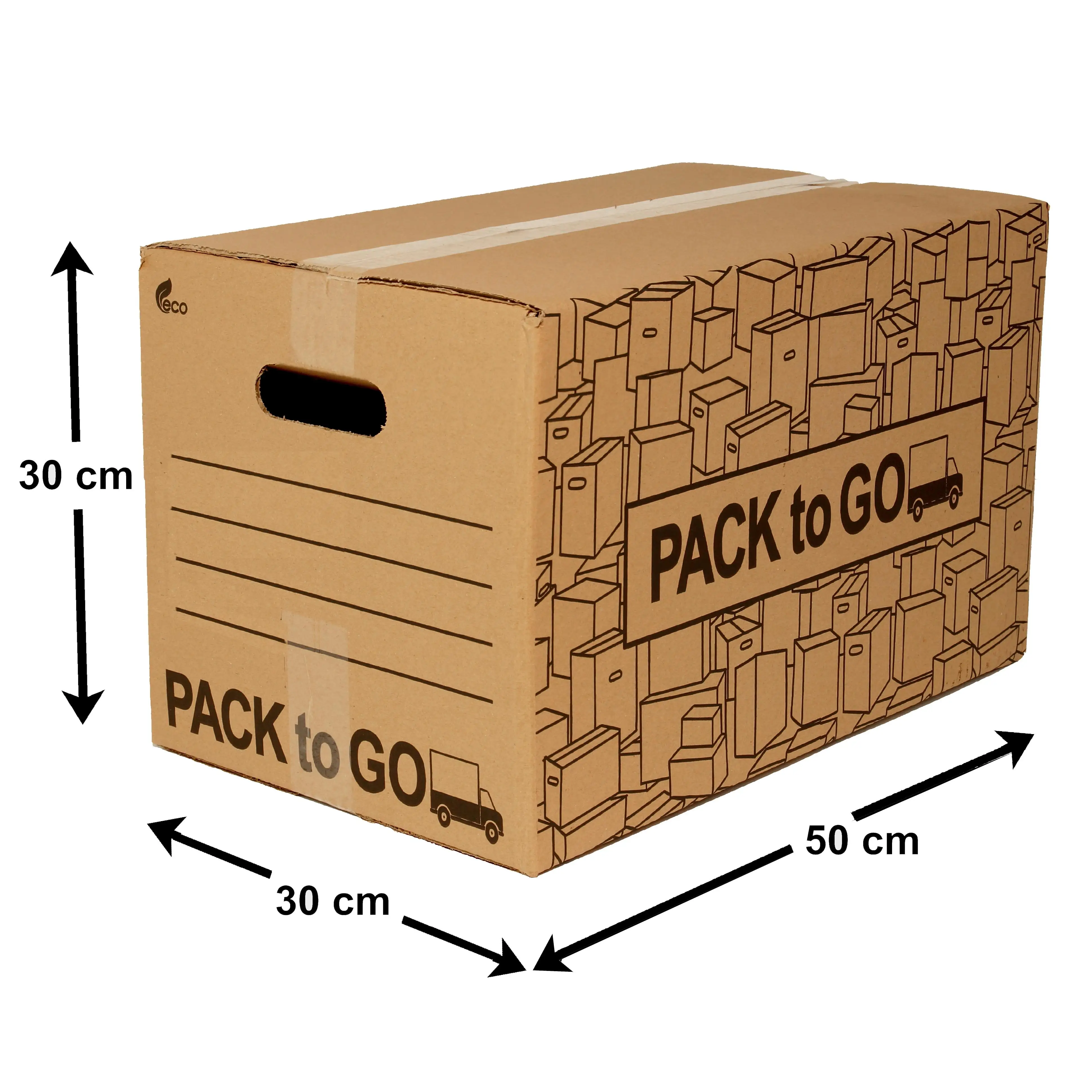 PACK to Go Pack 25 boxes storage cardboard of 50x30x30cm, moving with handles, reinforced cardboard.