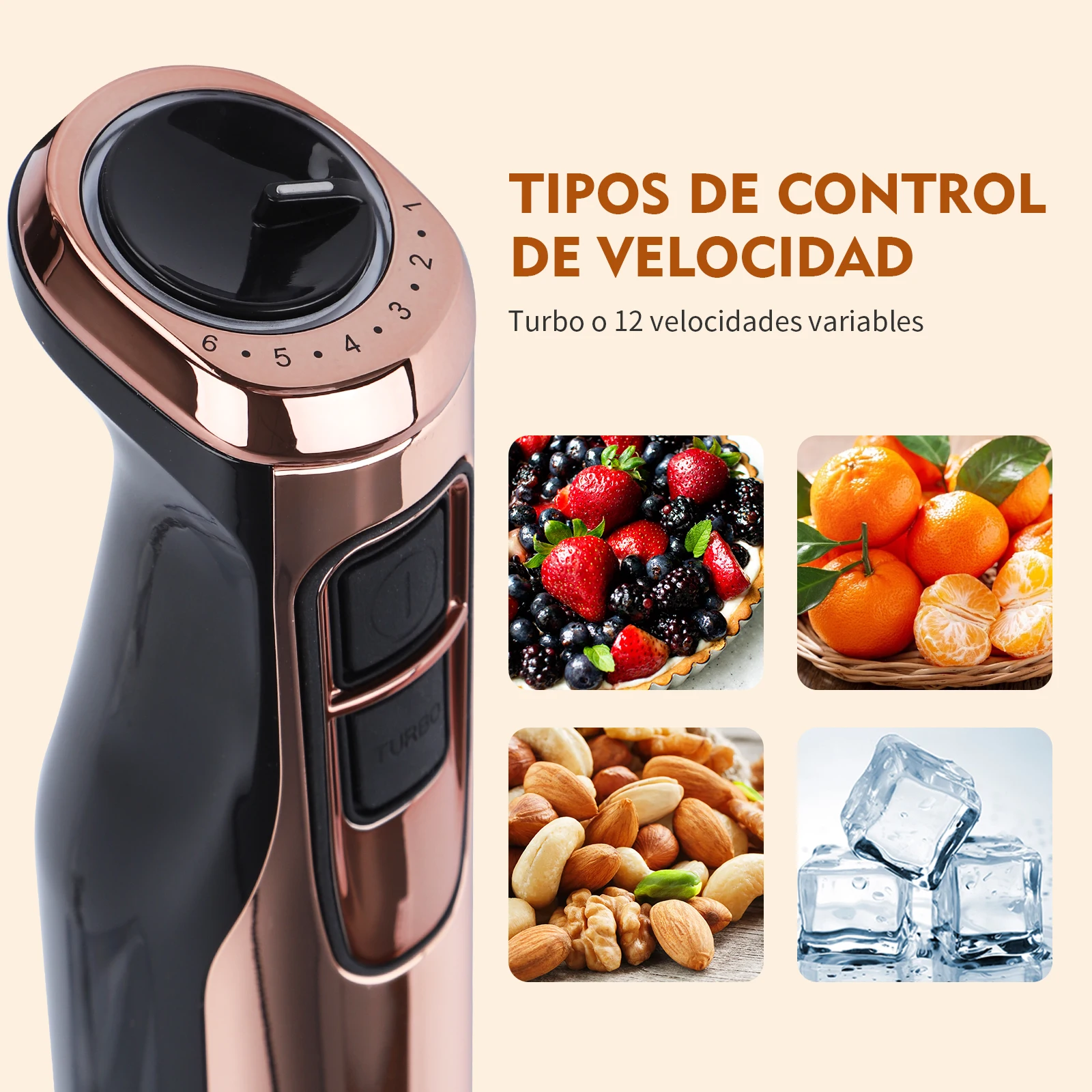 6-speed and Turbo function hand blender 500ml chopper 600ml measuring glass and egg beater (1000W power)