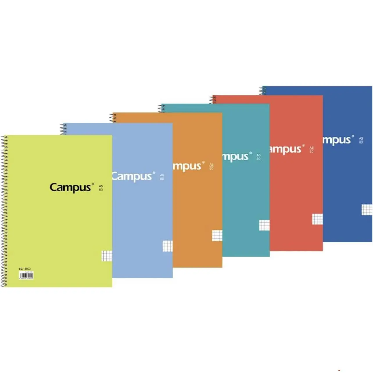 Campus - Pack de 6 libretas, Cuadernos A4 Cuadro, doble rayas y una raya. Tapa Básica blanda , 80