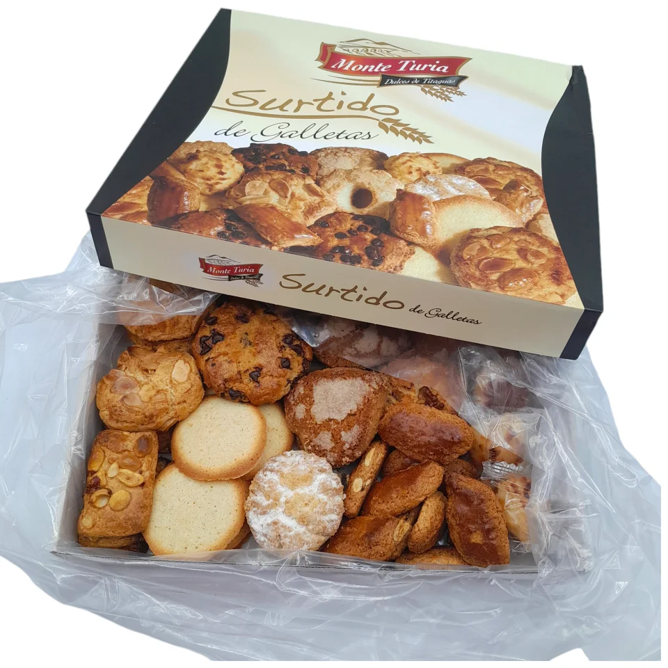 Surtido de Galletas MonteTuria - Caja de 2 Kilos o 1 Kilo - Galletas Chocolate - Galletas Almendra - Rosegones - Conquitos