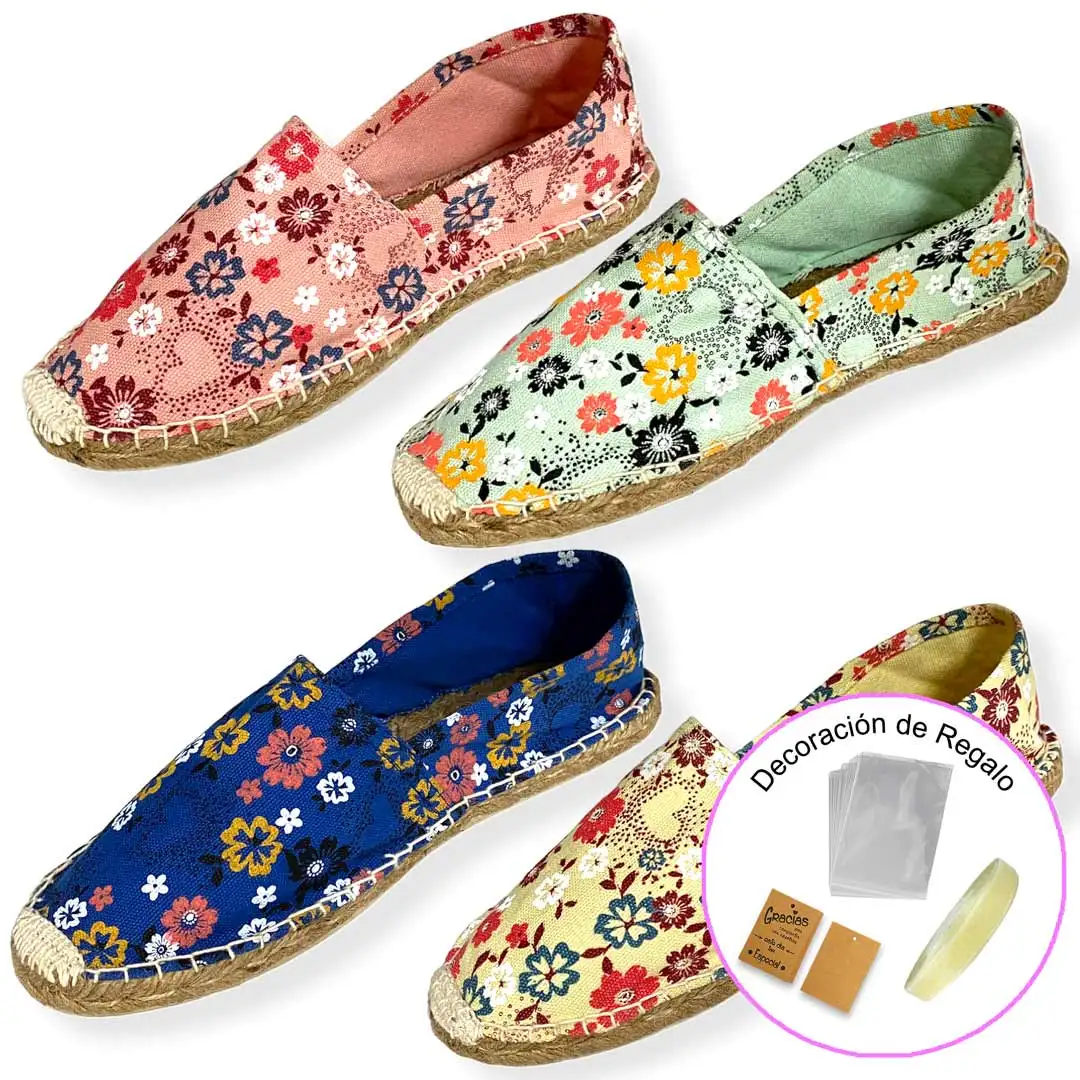 Alpargatas para bodas Flores (12/24/36/48 pares) (Regalo de Bolsa Celofán, Tarjetita y Cinta) mundiBODA modelo "35012"