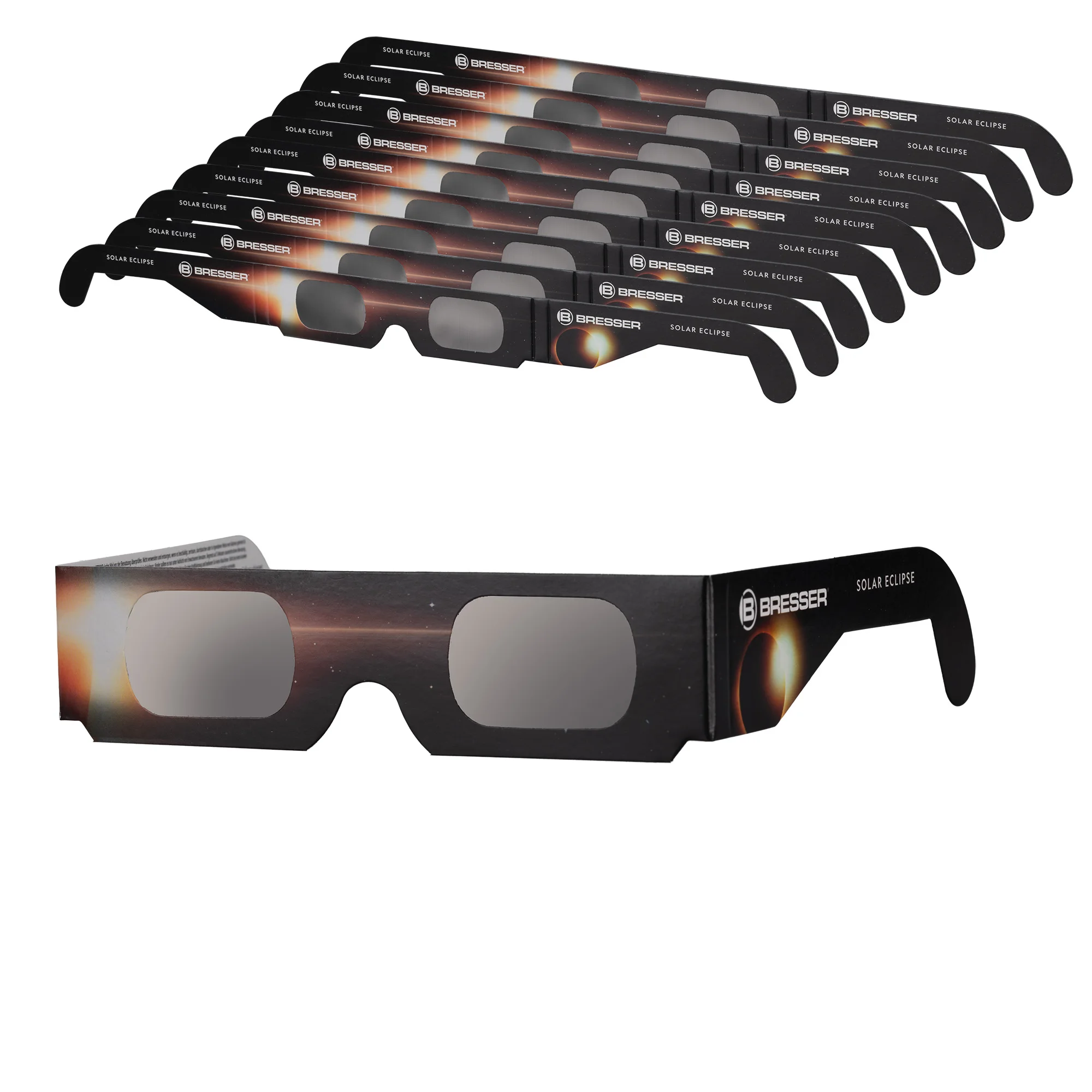 BRESSER| Gafas para ECLIPSE SOLAR【PACK de 10】Observación solar Certificado ISO  (10 uni) El próximo eclipse solar ocurrirá el 12 de agosto 2026. Con esta gafa para eclipse solar de alta calidad,