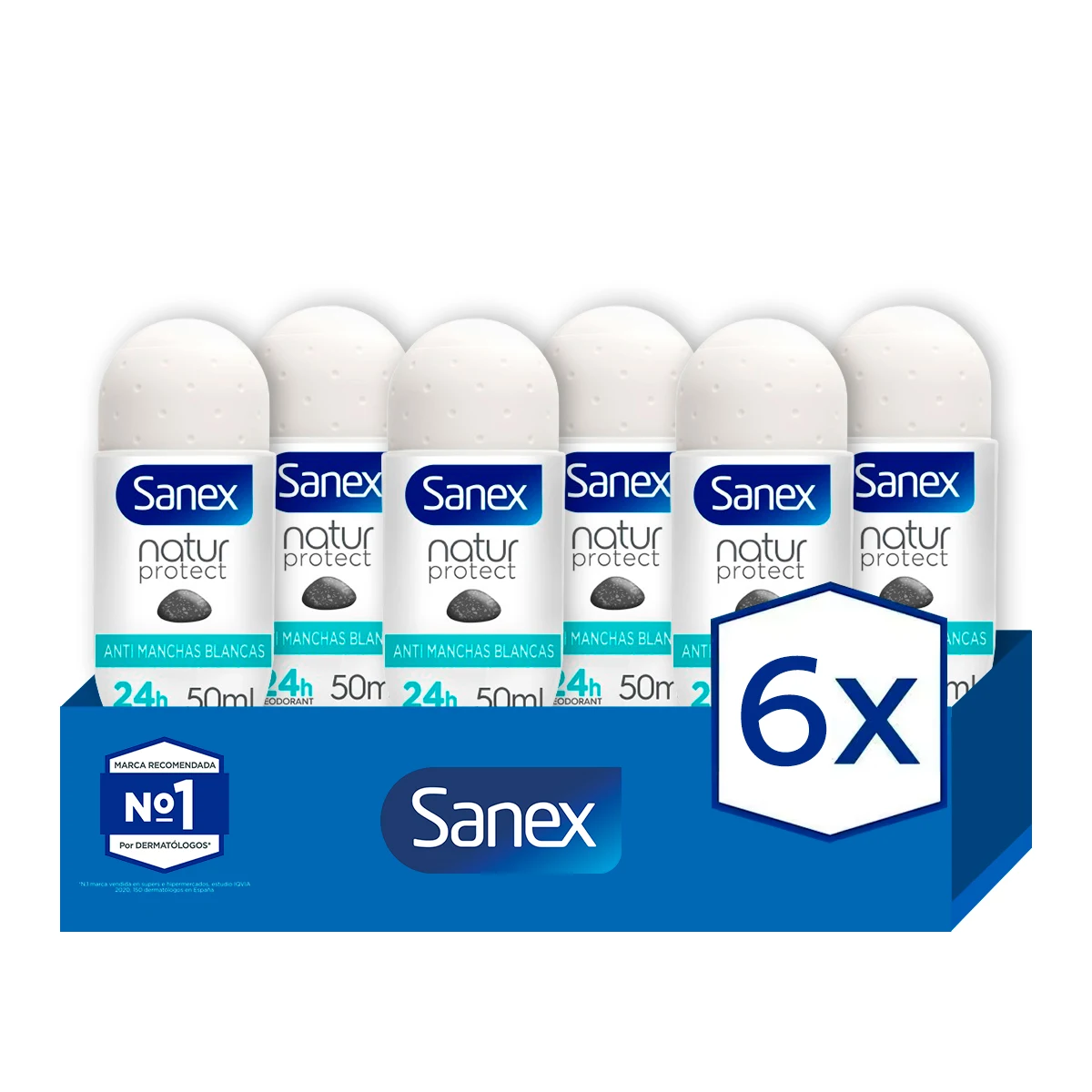 Roll-on Sanex permeect 24h anti-white stain deodorant with alum stone 50ml. Pack 6