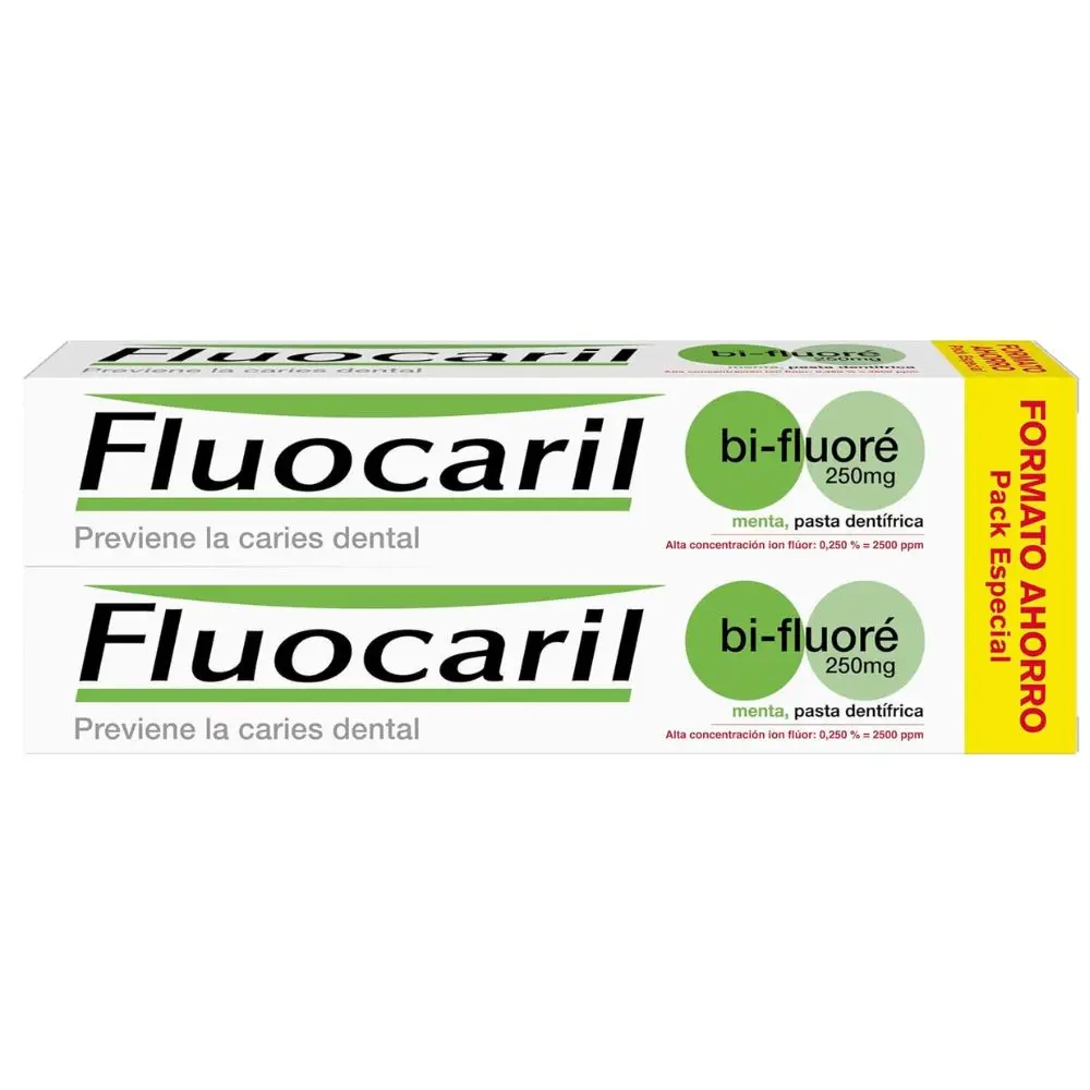 Fluocaril Bi-Fluoré 250 Duplo 2x125 ml - Pasta dientes Menta para Prevenir Caries, Protege el esmalte