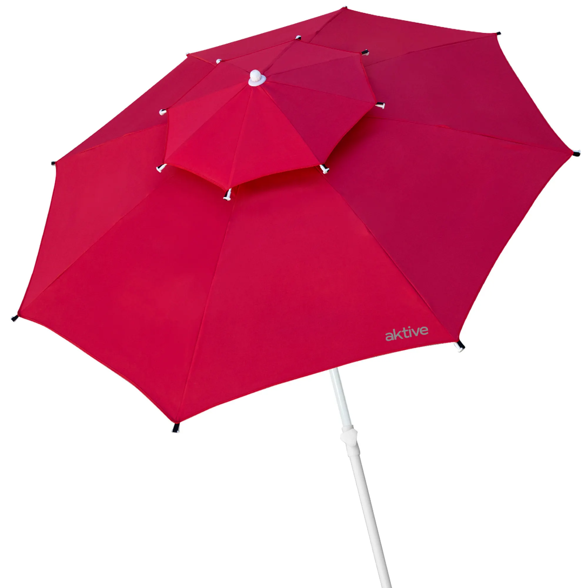 Aktive - Sombrilla playa antiviento 280 cm, sombrilla playa grande, forma octogonal, rojo o rojo, poliéster con protección UV30, 8 varillas fibra de vidrio, mástil Ø28/32 mm, resistente, incluye funda