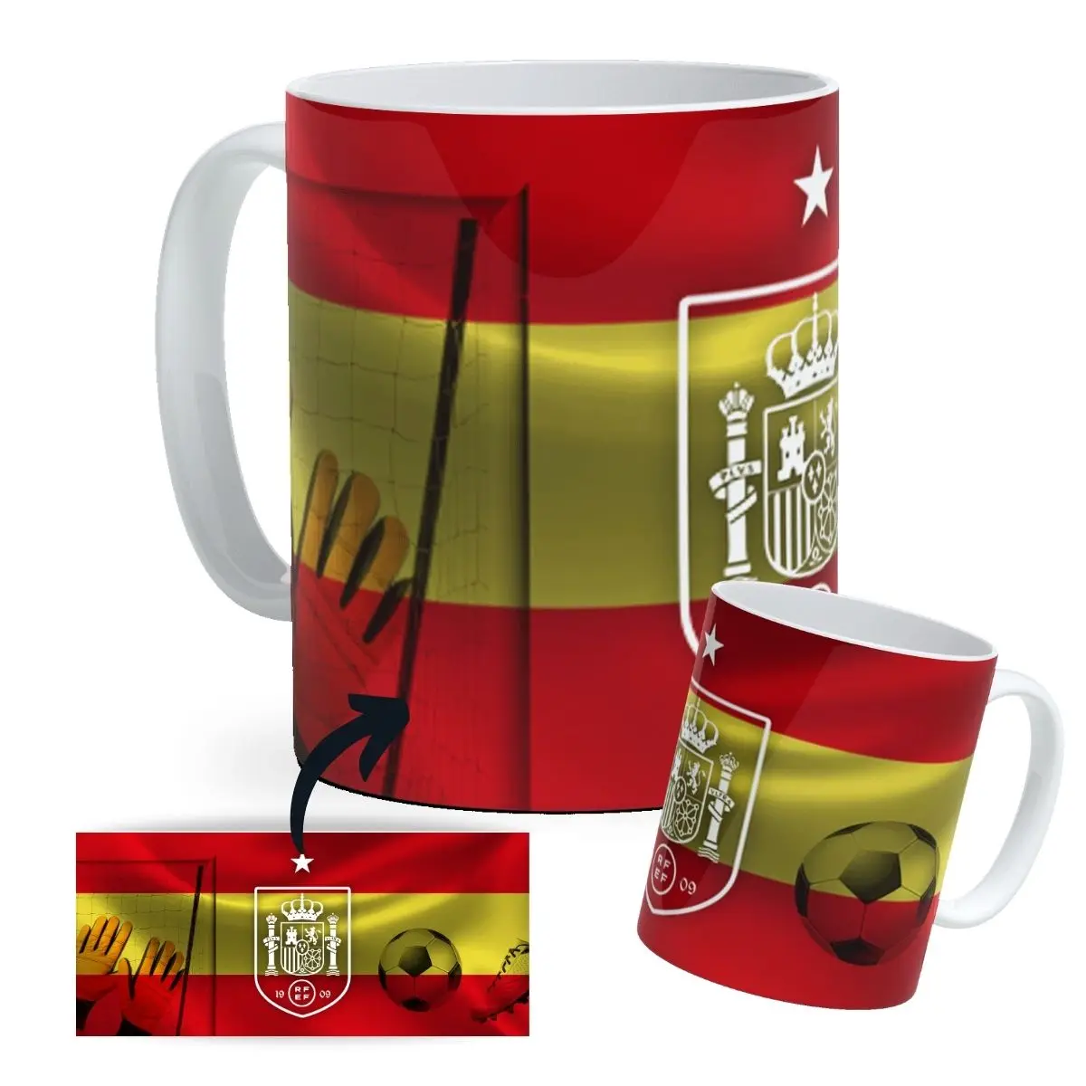 DEREGALOOS Taza de Fútbol Bandera España para forofos y aficionados