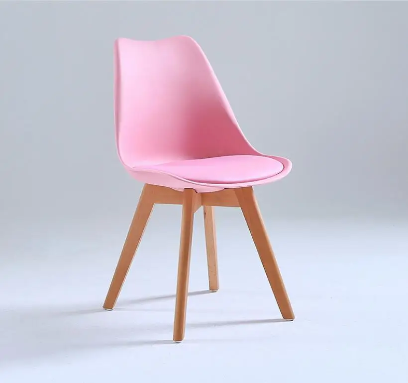 Set of 4 tulip chairs with wooden legs, medieval nordic style furniture, with padded faux leather seat, for desk, dining room, bedroom, balcony or restaurant bar hospitality, office nordic kitchen dining table,