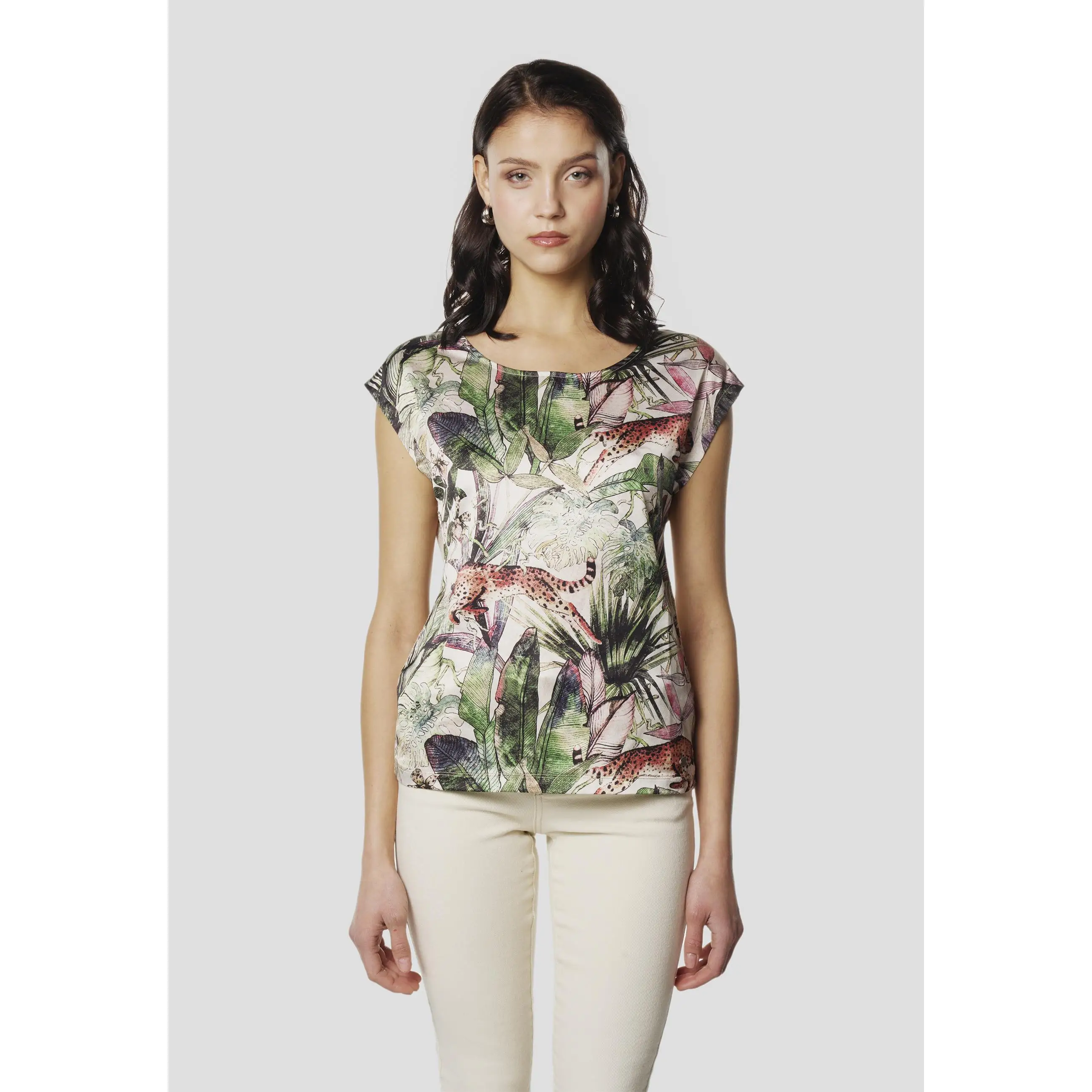 Koroshi Camiseta Mujer Manga Corta Estampado Tropical – Koroshi Cruda