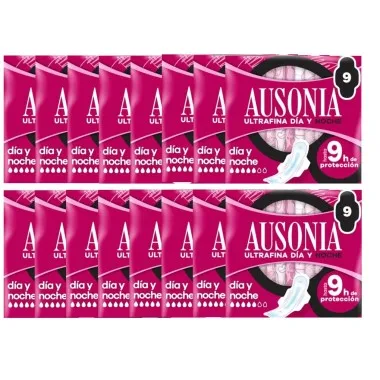 Compresas Ausonia ultrafina día y noche. Pack Ahorro 9 X 8