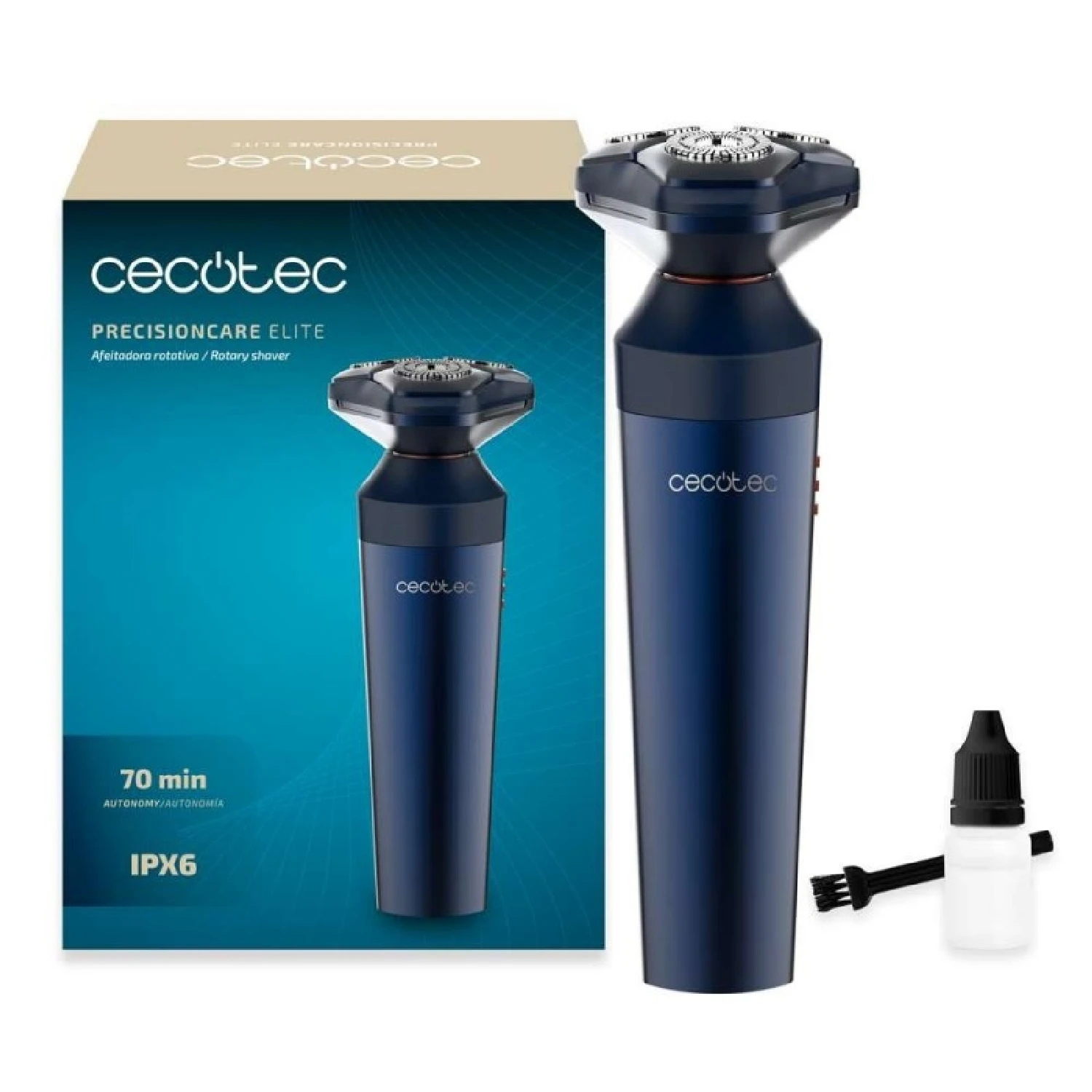Cecotec Afeitadora Rotativa PrecisionCare Elite. Autonomía 70 minutos, Cuchillas de Acero Inoxidable, Resistente al Agua IPX6
