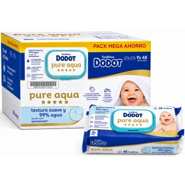 Toallitas Dodot Aqua Pure Pack 432 Uds (9x48) – Máxima Pureza y Suavidad para la Piel del Bebé