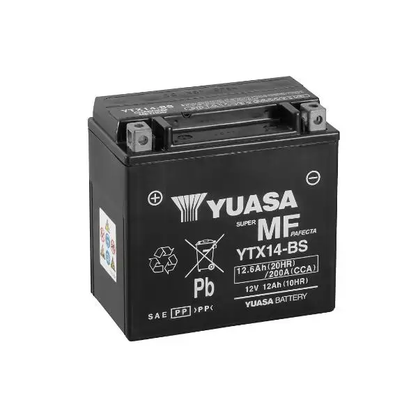 Bateria Moto Yuasa YTX14-BS 12V 12.6Ah 200A(EN) Gama YTX® e YT de alto rendimiento sin mantenimiento AGM MEDIDAS Longitud	150 mm Anchura	87 mm Altura	145 mm
