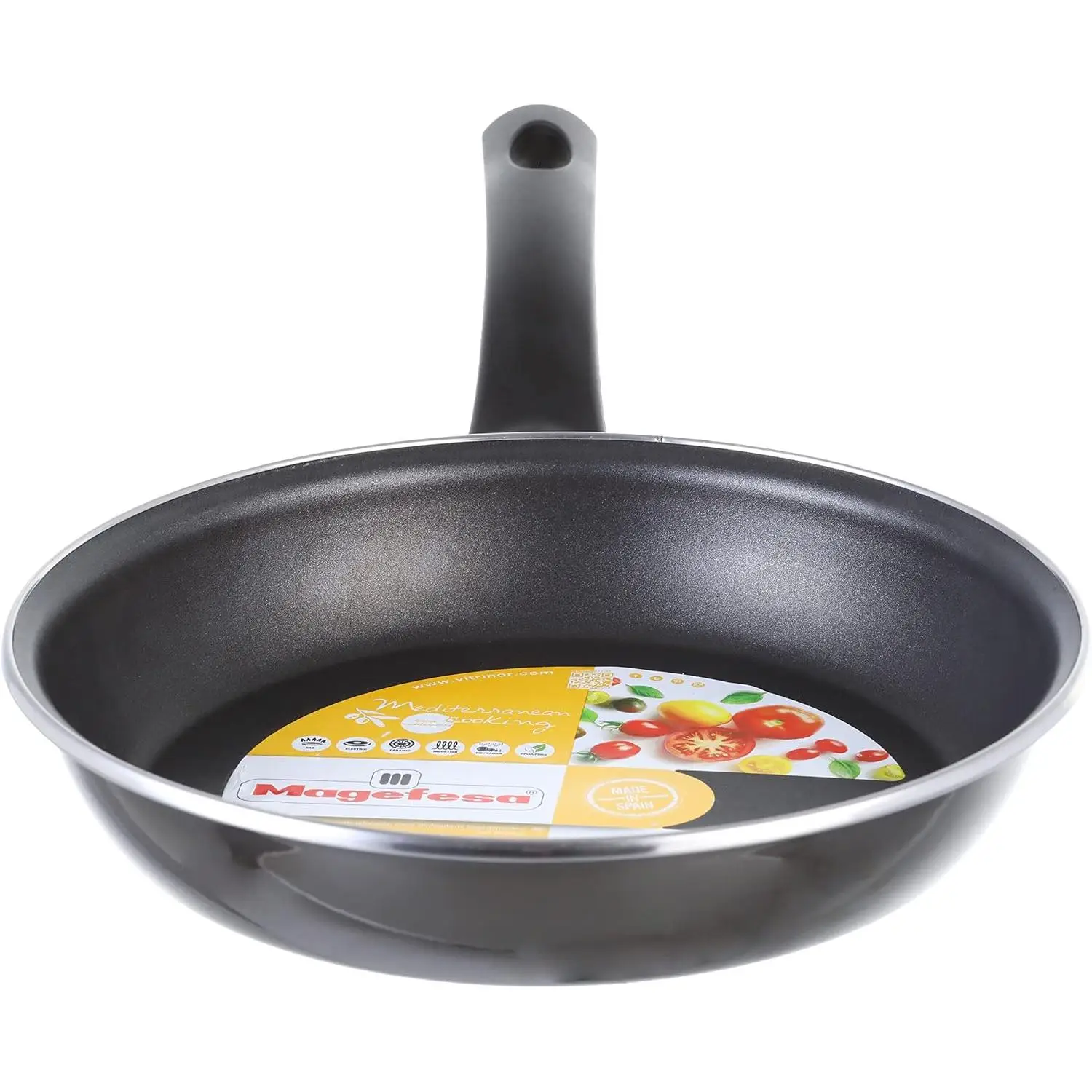 MAGEFESA Glass, Acero vitrificado Exterior Negro Cristal. Antiadherente bicapa Reforzado, Apta para Todo Tipo de cocinas, Especial inducción.