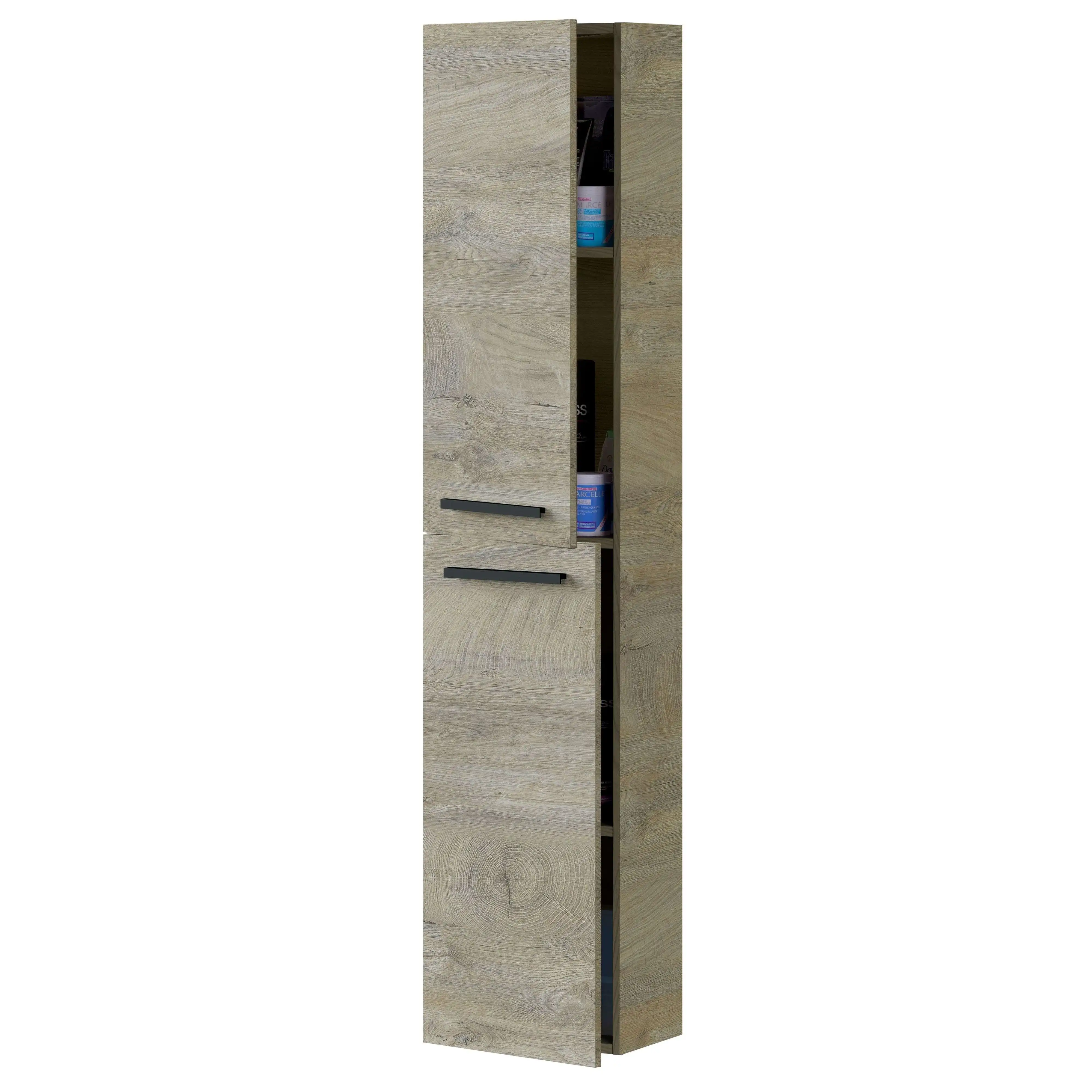 Miroytengo Columna de Baño Suspendida Aruba en Melamina Color Blanco Brillo , Cemento o Roble Alaska 30x150 cm