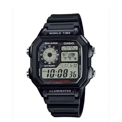 Casio AE-1200WH-1A Digital Watch for Men, Multi-zone Display, Timer, Alarm, Waterproof, Sports Design