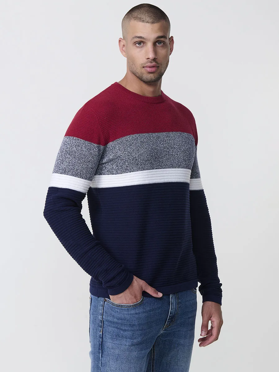 Koroshi Jersey Punto Hombre Rayas Color Block Cuello Redondo – Koroshi