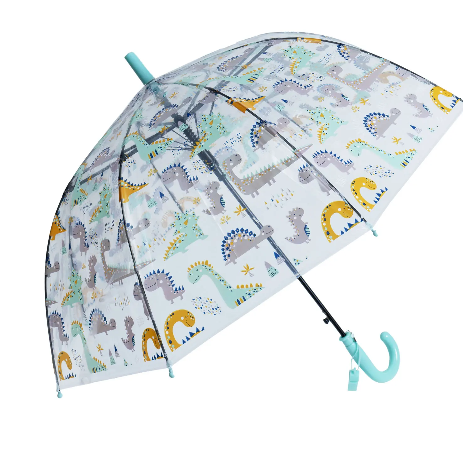 J.s ondo transparent umbrella folding cane, 50cm closed by boy or girl, automatic, 8 windproof rods, dinosaor animate drawing with whistle