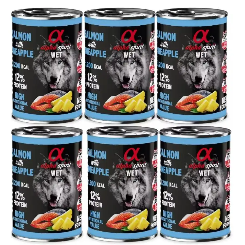 Pack 6 cans x 400 Gr - Alpha Spirit wet food salmon with pineapple for dogs