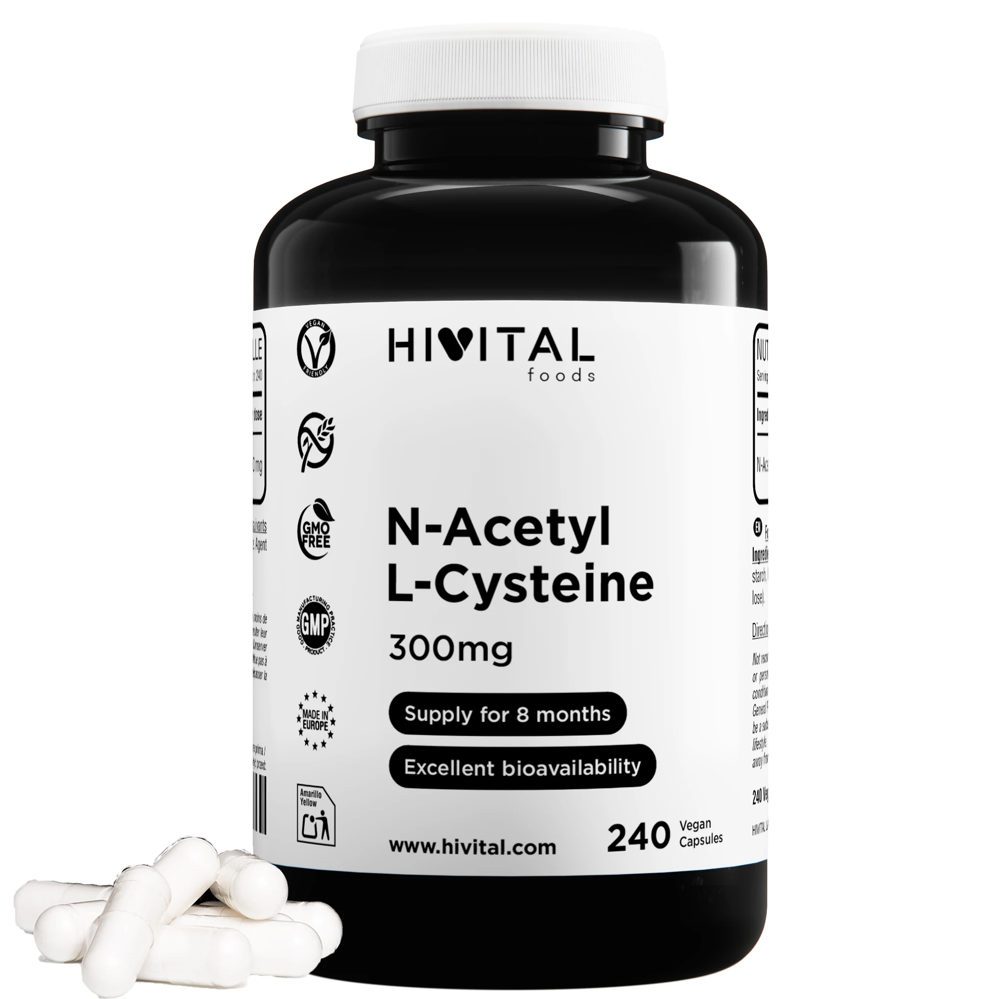 N-Acetil L-Cisteína 300 mg | 240 cápsulas veganas. Hivital