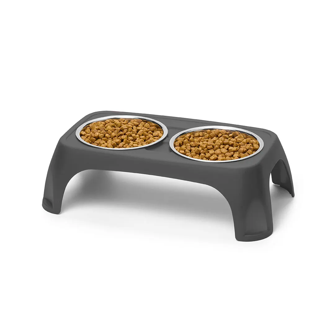 Comedero Elevado Doble para Perros y Gatos – Plástico Resistente con Bowls de Acero Inoxidable - Plasticforte