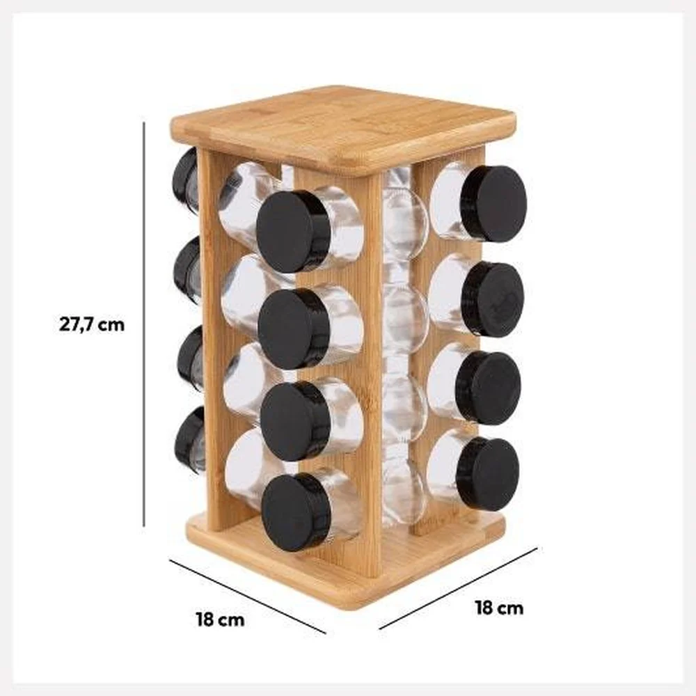 Rotating spice for 16 spices in bamboo. 18 x D. 18 x H. 27,7 cm