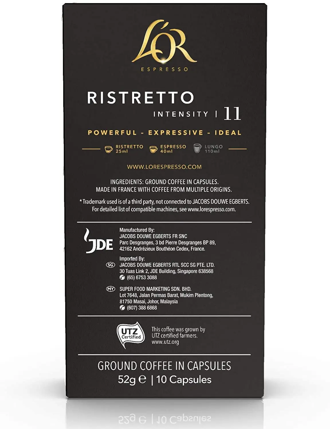 L'or ristretto coffee capsules intensity 11 (box of 100 capsules)