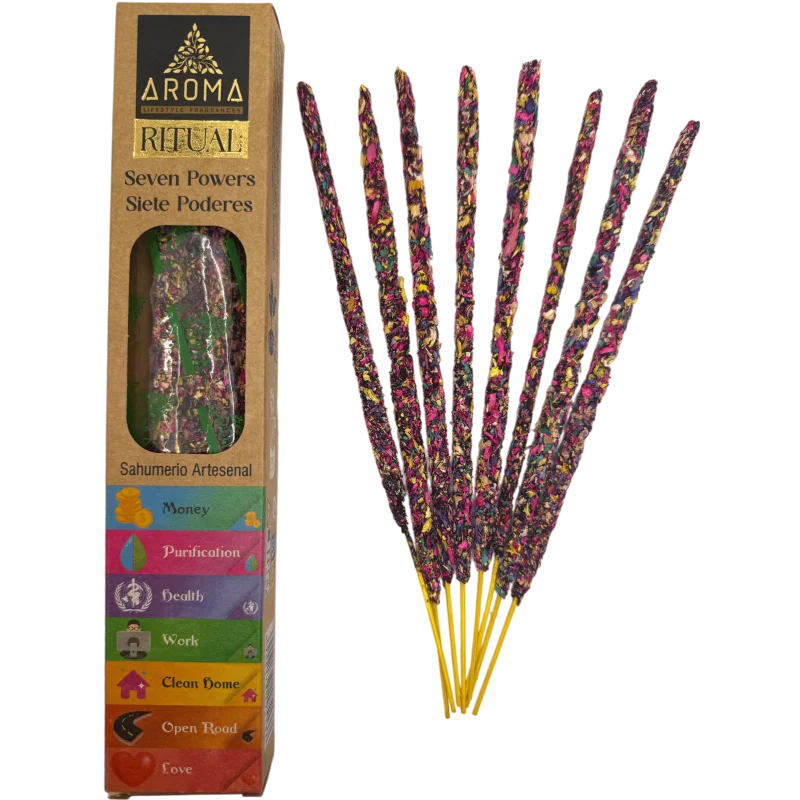 Organic Ritual Incense 7 Powers AROMA - Set of 8 Handcrafted Sticks for 1 Hour Each - Natural Ingredients, Spiritual Cleansing and Protection, Eco-Friendly and Vegan. Perfect for Rituals, Aromatherapy, and Enhancing Energy.