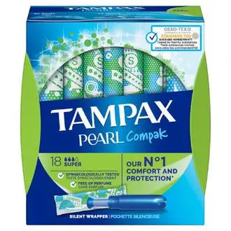 TAMPAX COMPAK PEARL TAMPON 100%ALGODON  16 UNIDADES SUPER