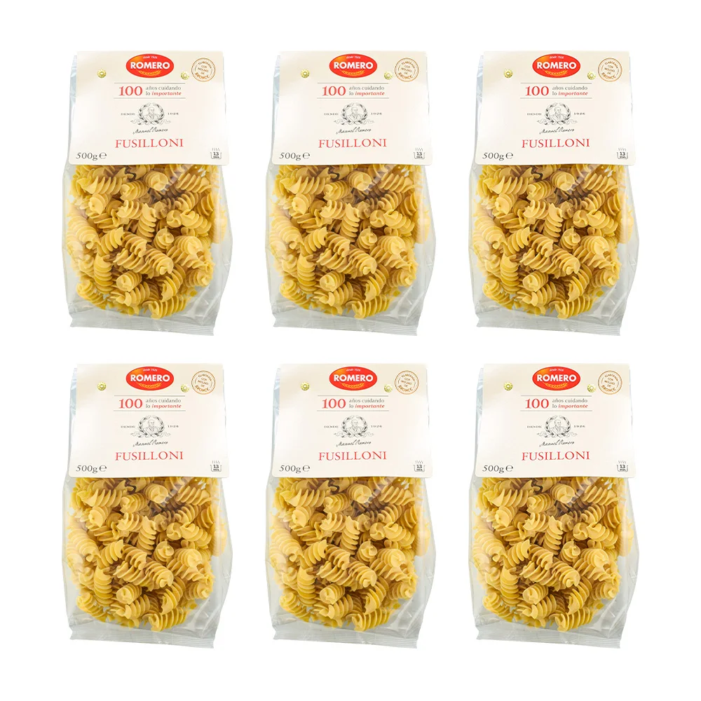 Fusilloni Romero Pack 6x500g – Pasta de Trigo Duro – Pack 6 Unidades (3kg) – Origen España (Zaragoza) – Cocción 13 min – Ideal para Salsas