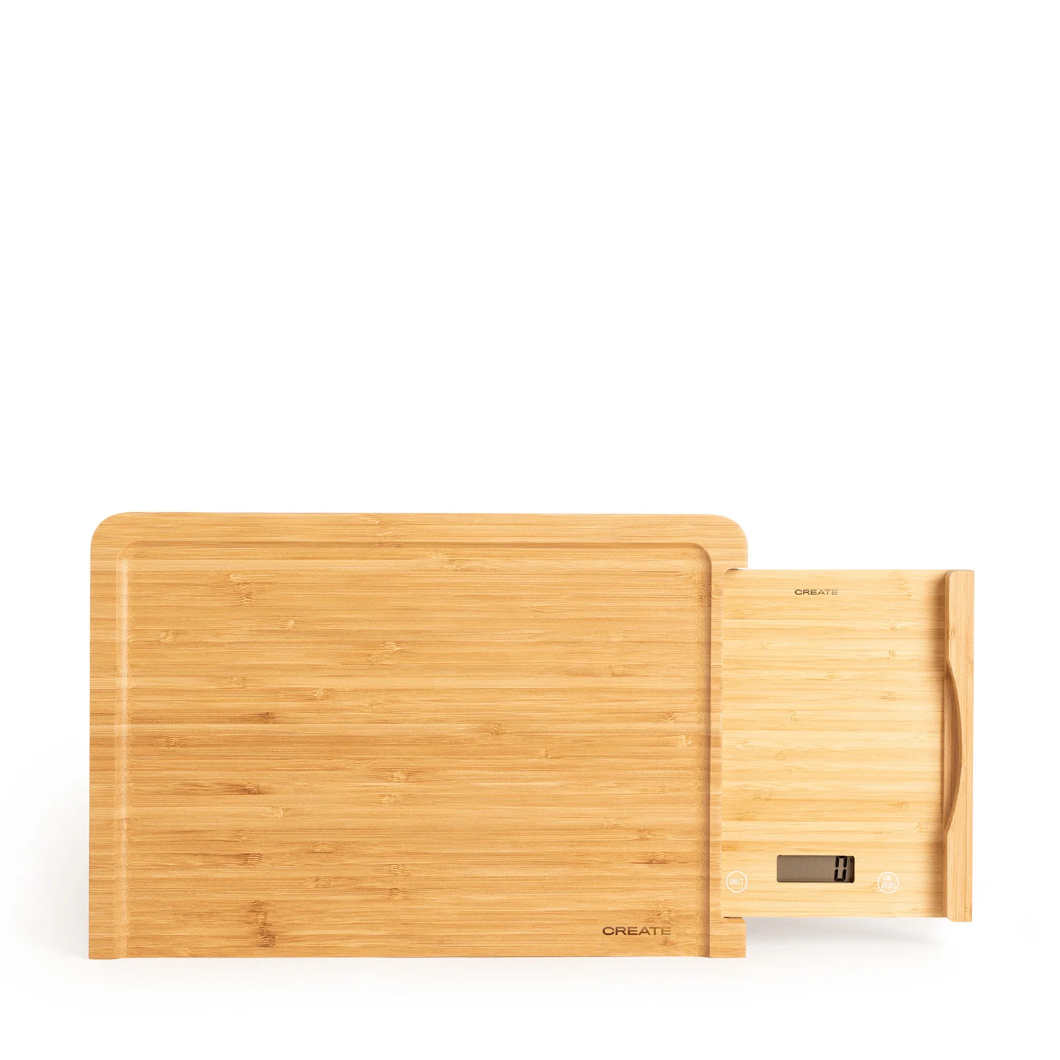 Create - bamboo cutting board with integrated scale and battery included - up to 5kgs - tare function - board scale bamboo